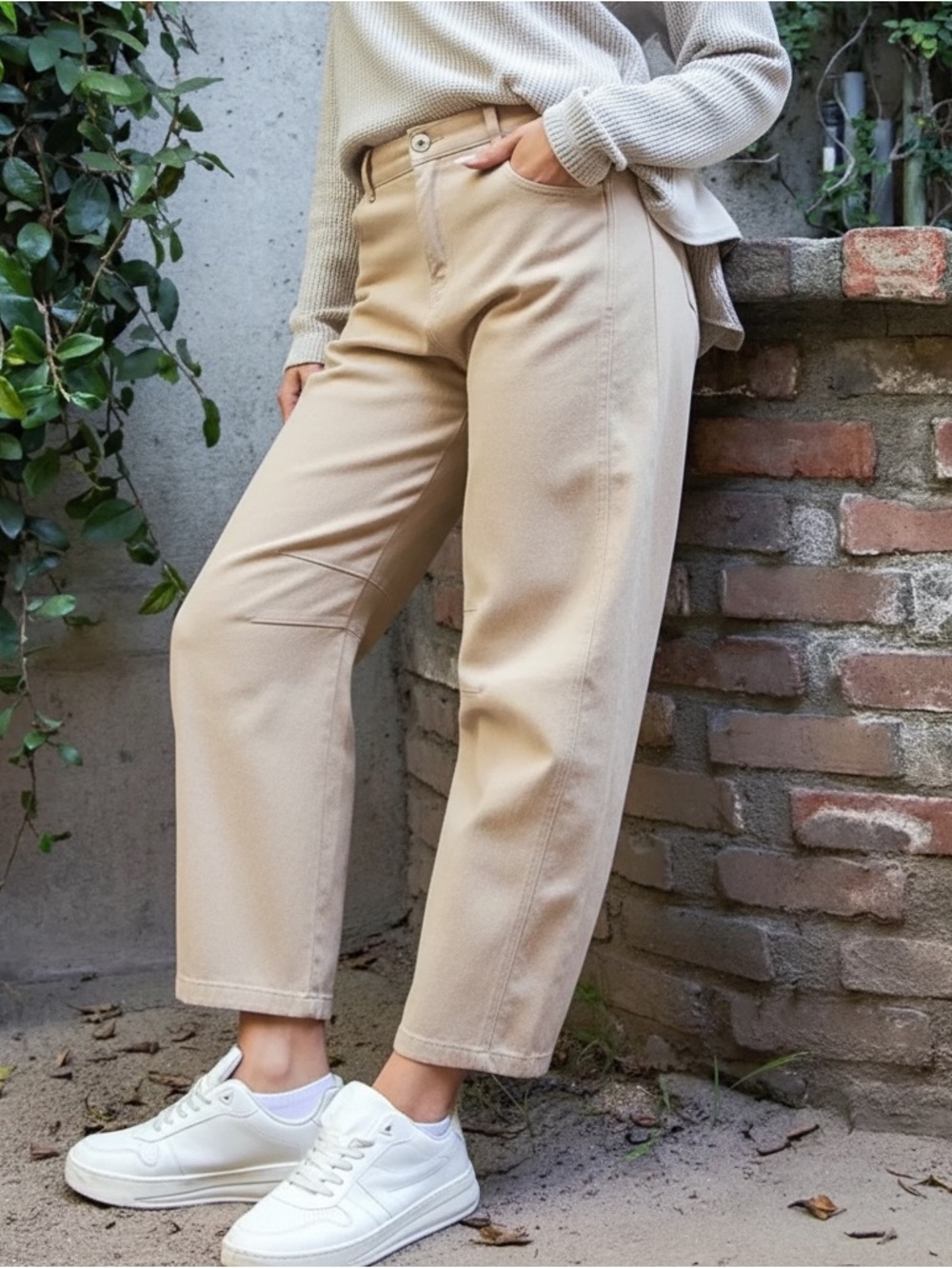 Rae Mode cotton twill barrel ankle pants Tan size Large